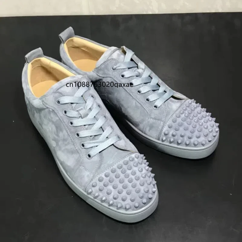 Trendy high-end women's shoes, low cut men's shoes, haze gray casual shoes, couple's red soled shoes, trendy