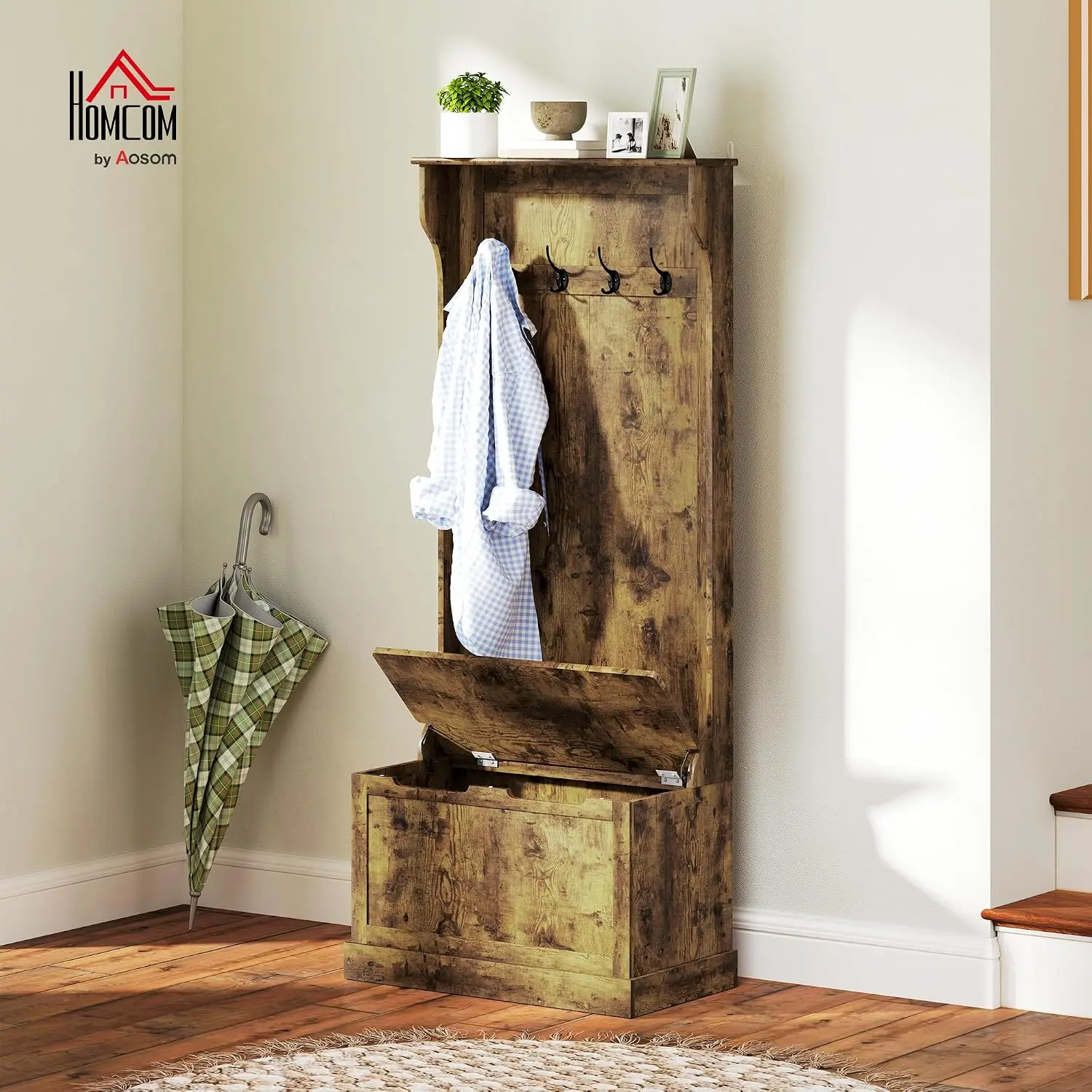 With With Shoe Storage & Bench Entryway Coat Rack Brown, Customized - Aliexpress Deal