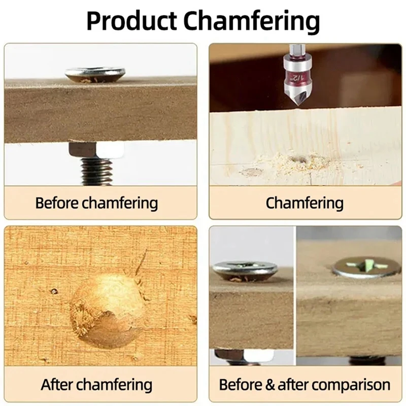 5 플루트 금속 코발트 카운터싱크 드릴 비트 세트, 82 ° 5 개, 1/4 인치 육각 섕크 카운터싱크 비트 세트, 1/4In 3/8In 1/2In 5/8In