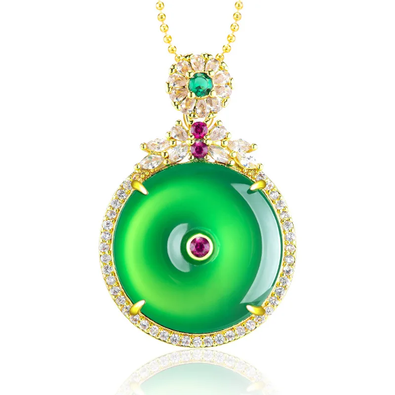 Green Real Jade Donut Pendant Necklace Fashion Luxury Men 18K Gold Plated Natural Jewelry Accessories Chain Stone Amulet