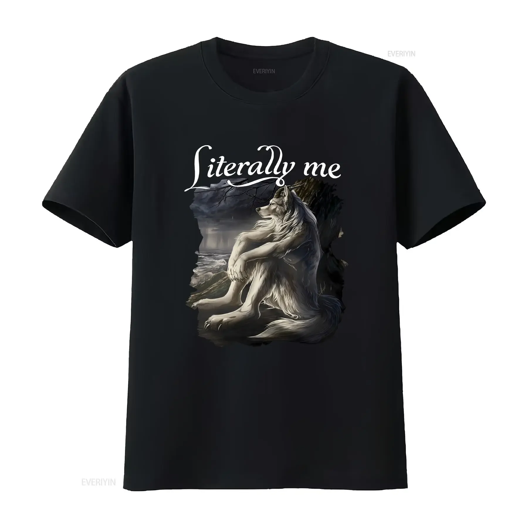 

Sitting Wolf Literally Me Funny Meme for T Shirt vintage Washed homme Stretched Slightly Breathable Casual Comfortable graphic