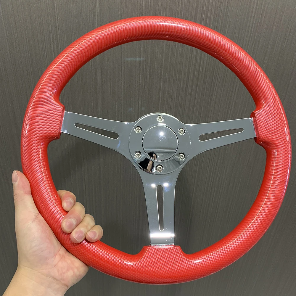 

14inch 350mm Red Solid Wood Steering Wheel With Skull Graffiti Vintage Racing Modification Car Steering Wheel