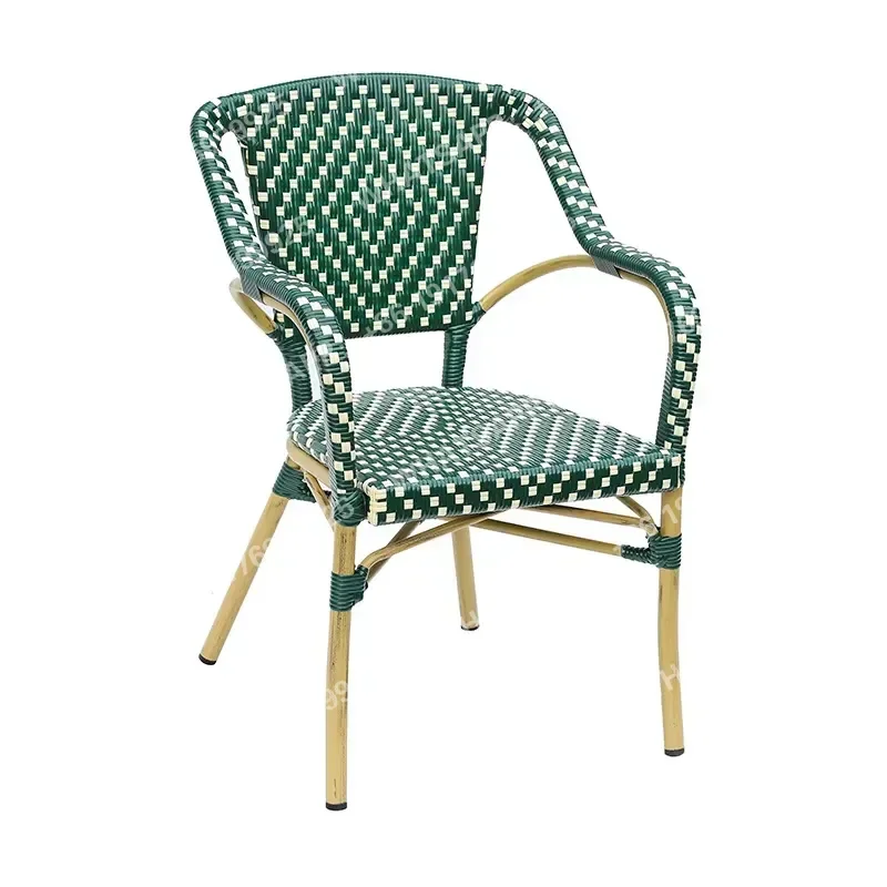 Outdoor French-style PE Rattan Armchair with Porcelain-stone Top Waterproof & Sun-proof Cafe/Outdoor Seating