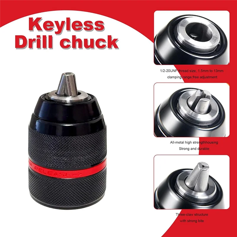 

ABLJ Keyless Drill Chuck For Milwaukee, 1/2-20UNF Mount, 1.5-13Mm Self-Tighten, With SDS-Plus & Hex Shank Adapters