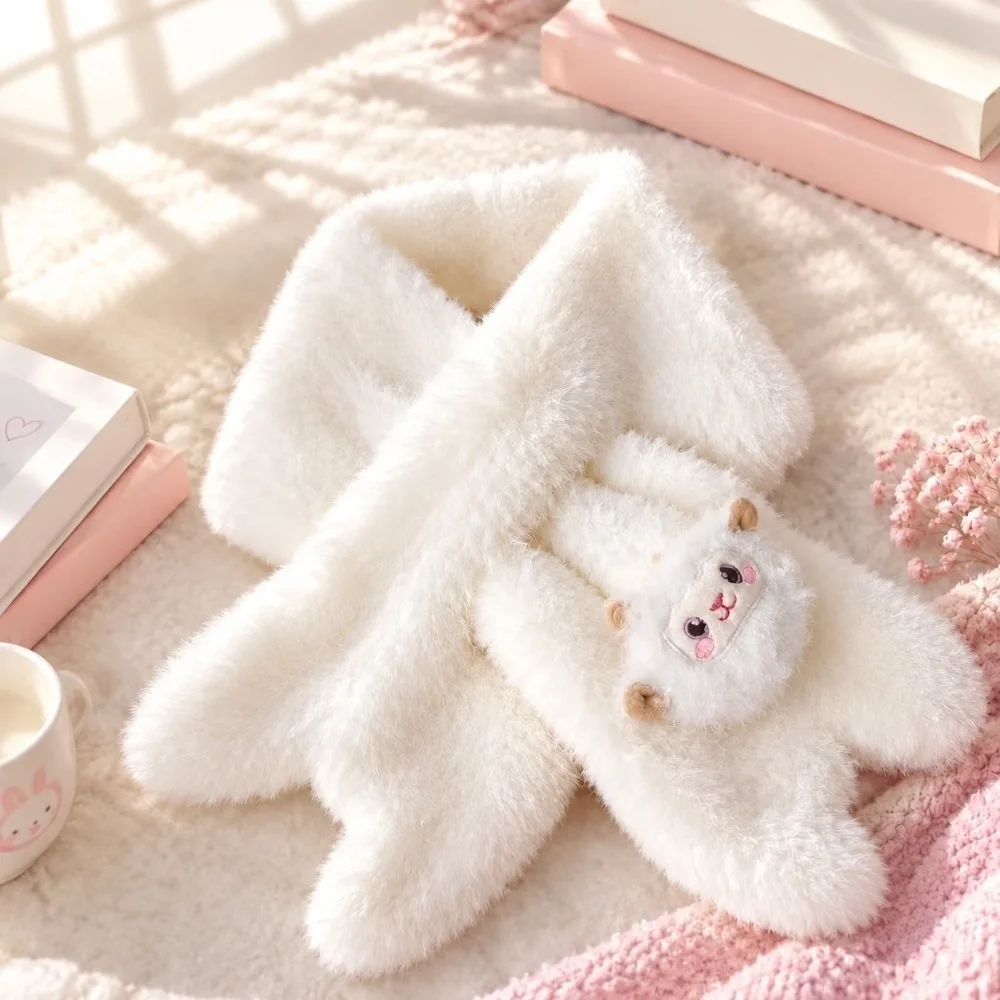 Soft Thickened Winter Scarfs Cartoon Sheep Solid Color Women's Scarves Neck Protection Keep Warm Winter Scarfs Winter