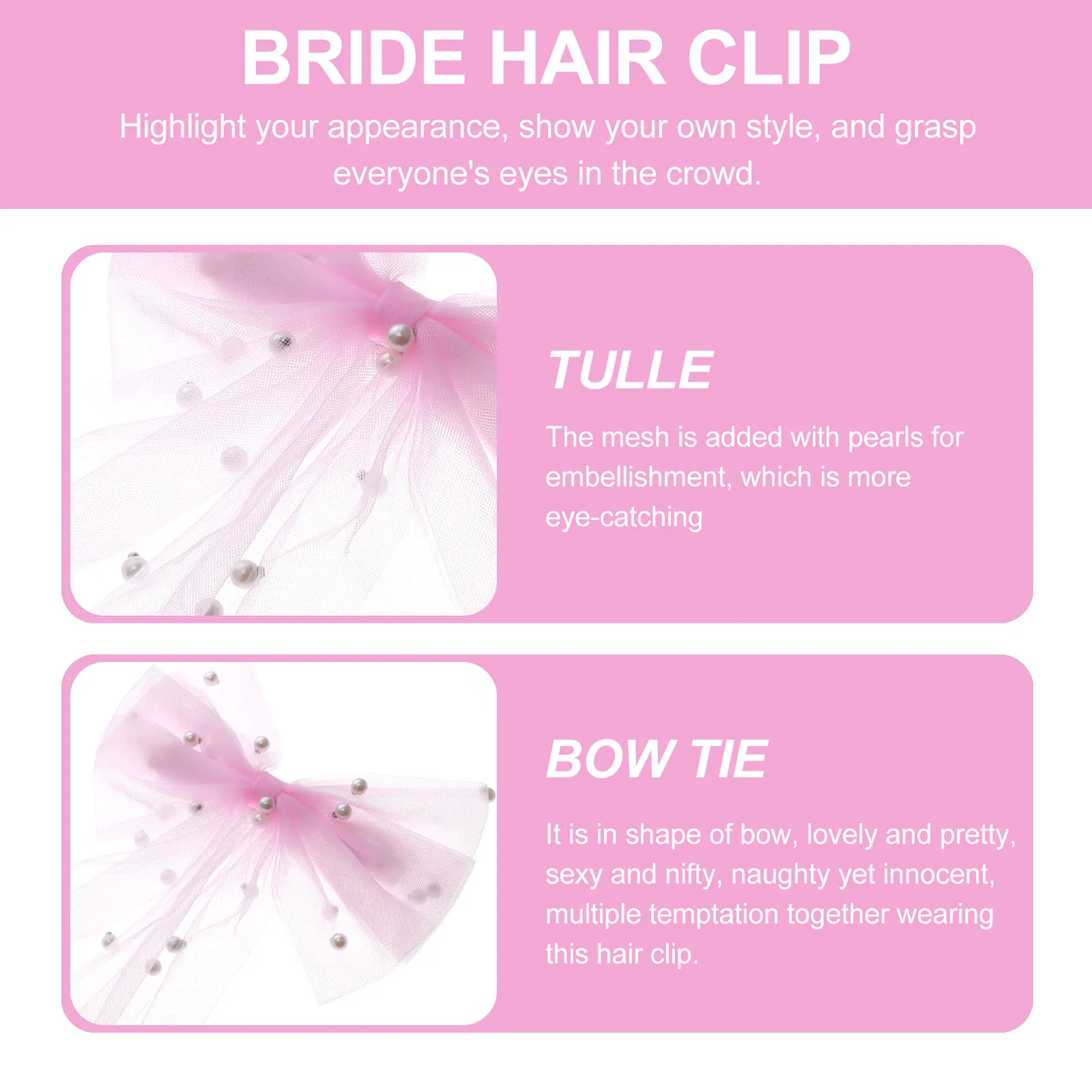 

Pink Pearl Bow Hair Clip Elegant Bridal Hair Bow for Wedding Engagement Bride Bachelorette Accessory Pearl Veil