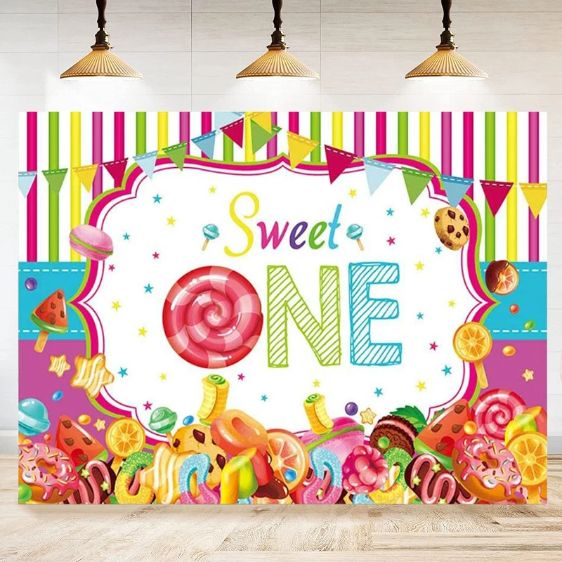 Photography Backdrop Colorful Stripes Candy Sweet Baby Girl Decorations Background Sweet Theme Party Supplies Banner