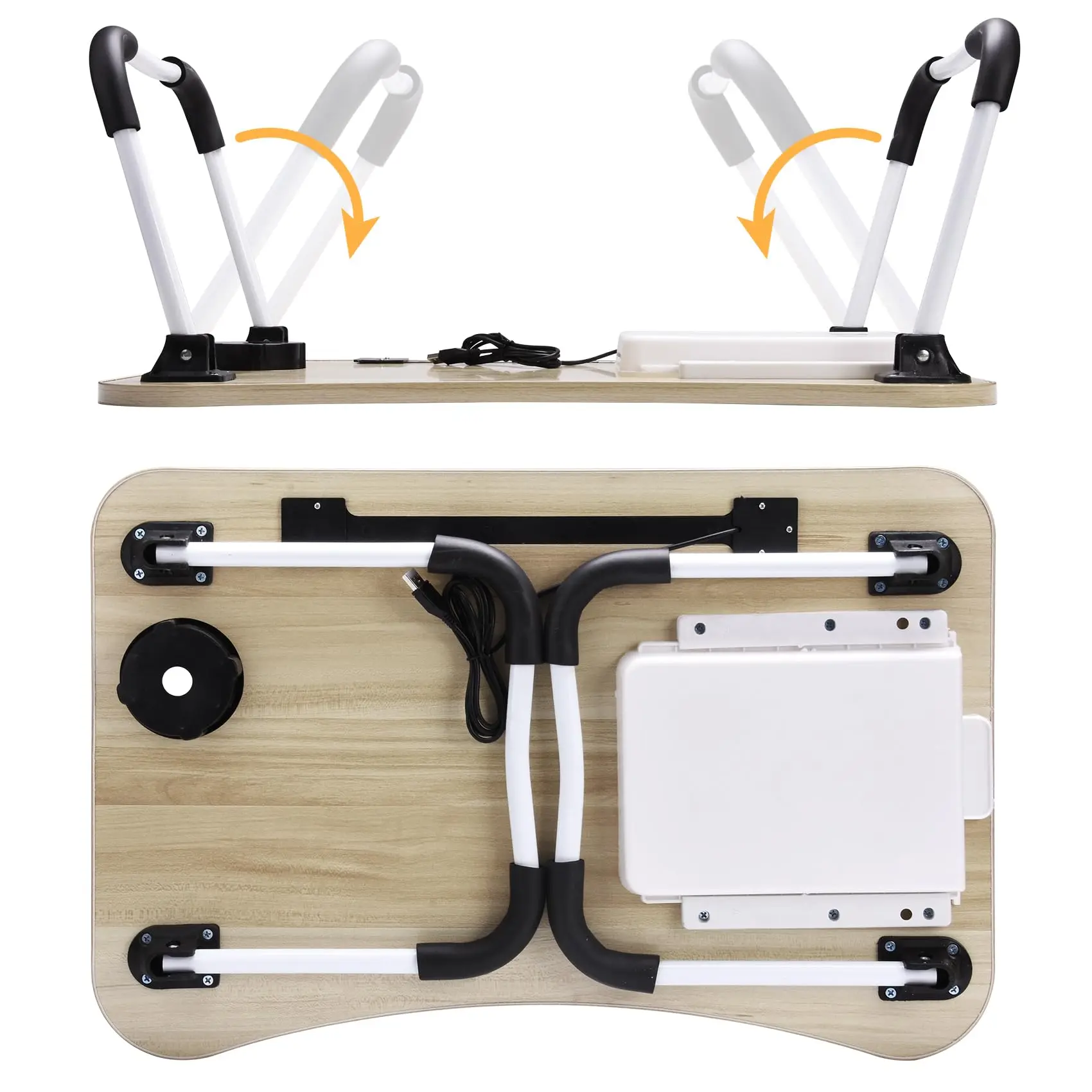 40x60cm portable folding table laptop table for office and home use with USB light, small fan, cup holder, tablet slot