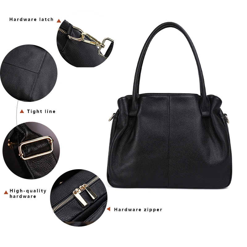 Motingsome Soft Cow Leather Handbag for Women Large 3 Interlayer Elegant Ladies Handbag Black Crossbody Satchels Purses