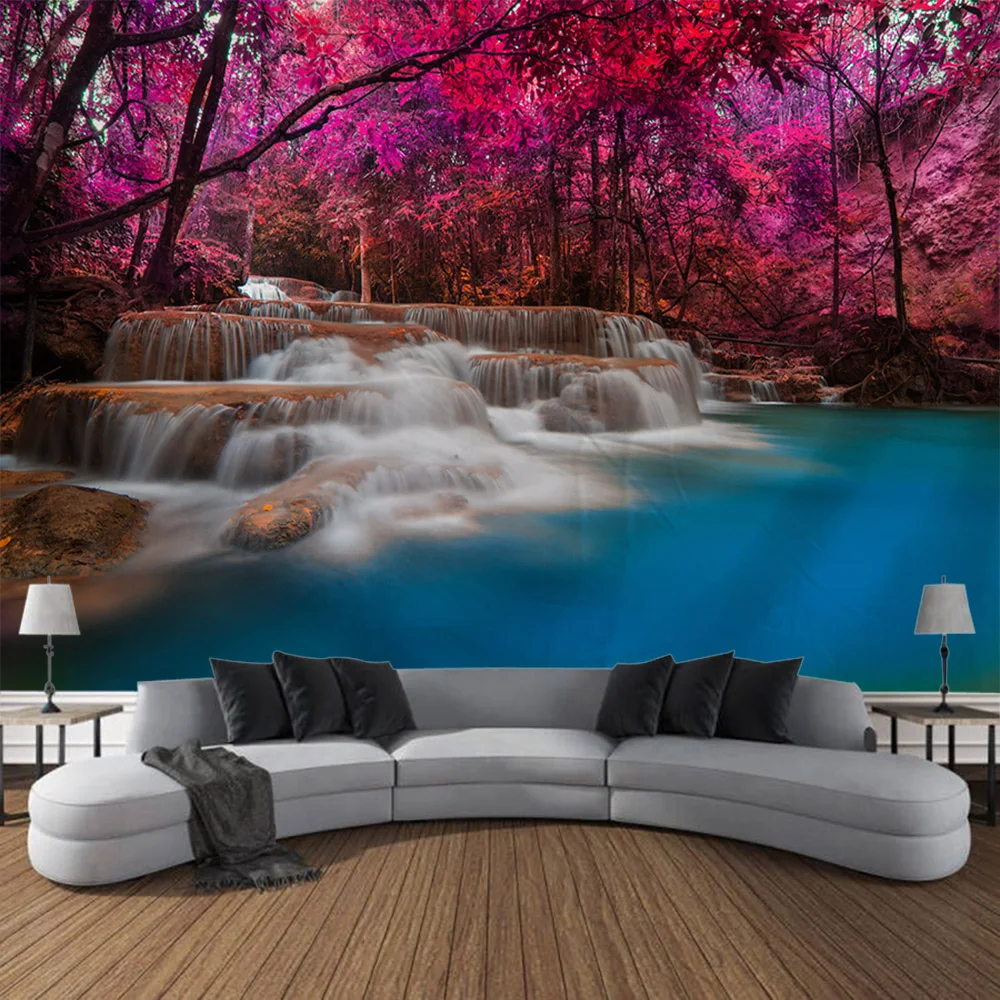 Forest Waterfall Room Decoration Large Tapestry Multi Size Home Printing Wall Hanging Beach Picnic Mat Camping Bed Sheet