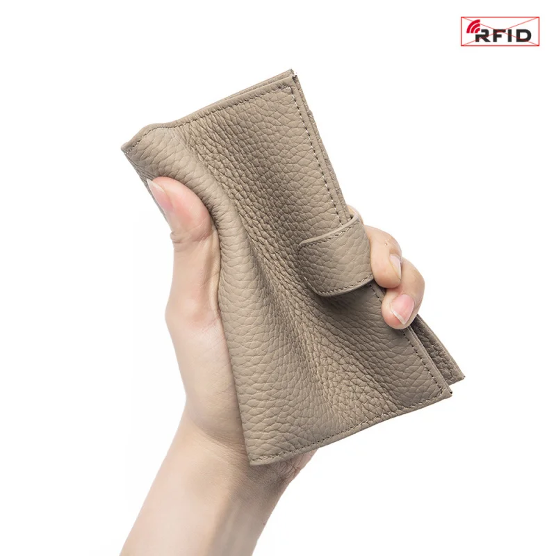 RFID Blocking Cowhide Leather Multi-functional Passport Women Wallet Large Capacity Card Holder Purse for Ladies