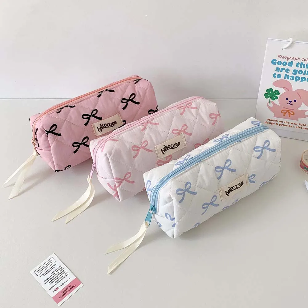 

Bowknot Bow Stationery Bag Large Capacity Desktop Storage Korean Style Pencil Case Ins Style Pink/White/Blue Bow Pencil Pouch