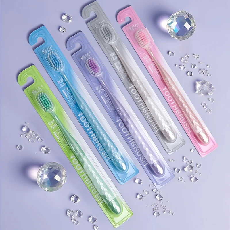 Pack of 5/10 Pieces with Random Colors, Fish Scale Pearlescent Adult Soft-Bristle Toothbrushes, Individually Packaged, Single Piece for Cleaning Teeth, Household Use, Advanced Oral Cleaning Toothbrush for Adults
