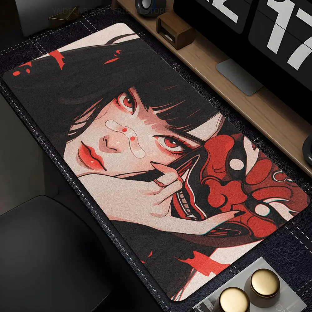 

Anime Girl Samurai Mask Mousepad Large Computer Gaming Accessories MousePads Desk Mats Anti-slip Laptop Soft Mice Pad