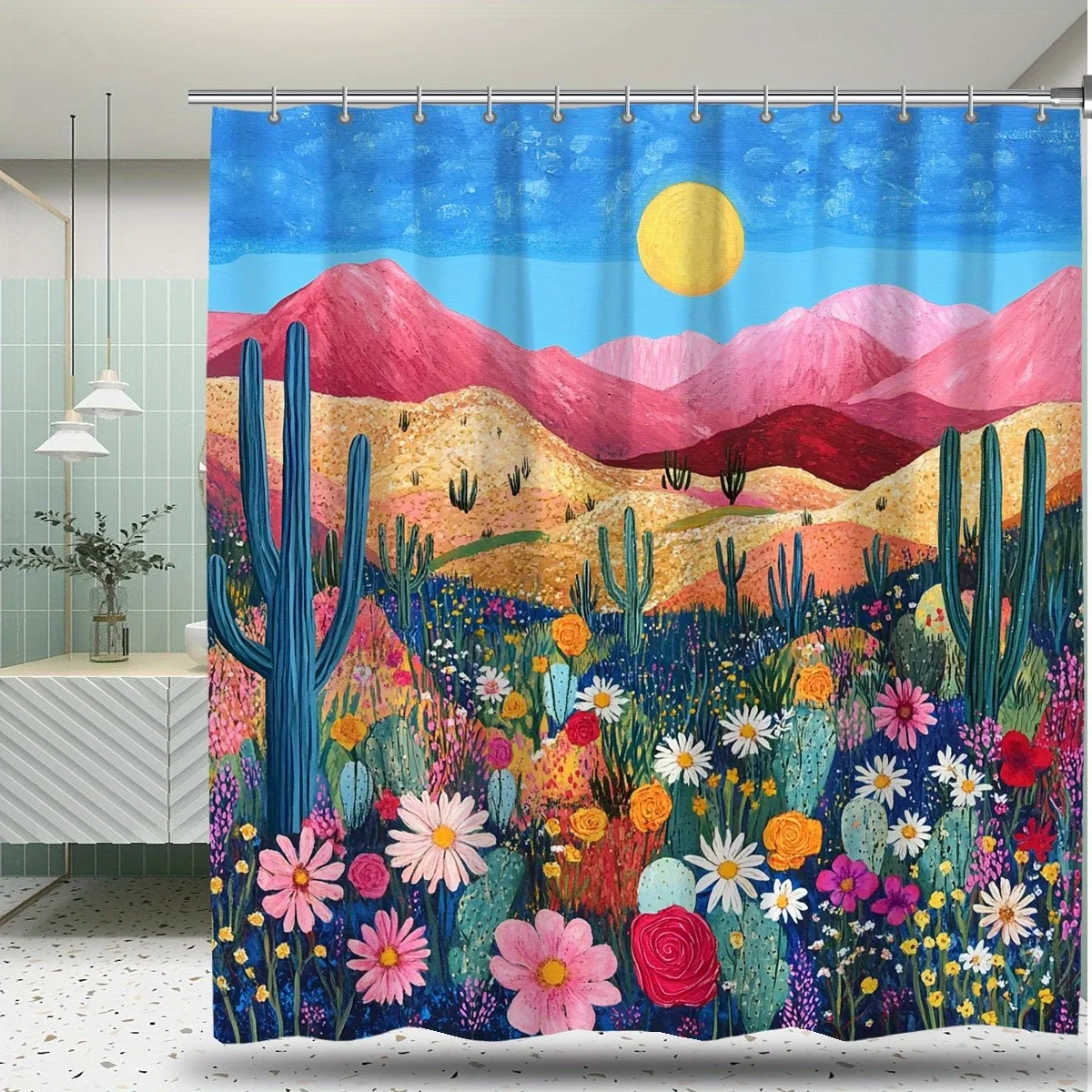 サボテン砂漠テーマシャワーカーテン洗える汚れに強いシャワーヘッド防水ポリエステルバスカーテン家の装飾用