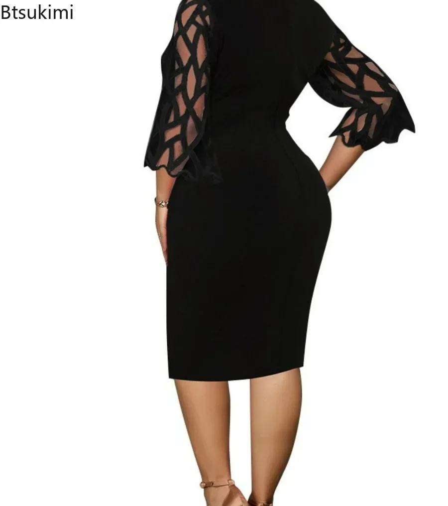 2024 Damska sukienka Plus Size Elegancka koronkowa sukienka z siateczki Bodycon Club Party Dress Wiosna Lato Moda Midi Sukienka Robe Femme Odzież