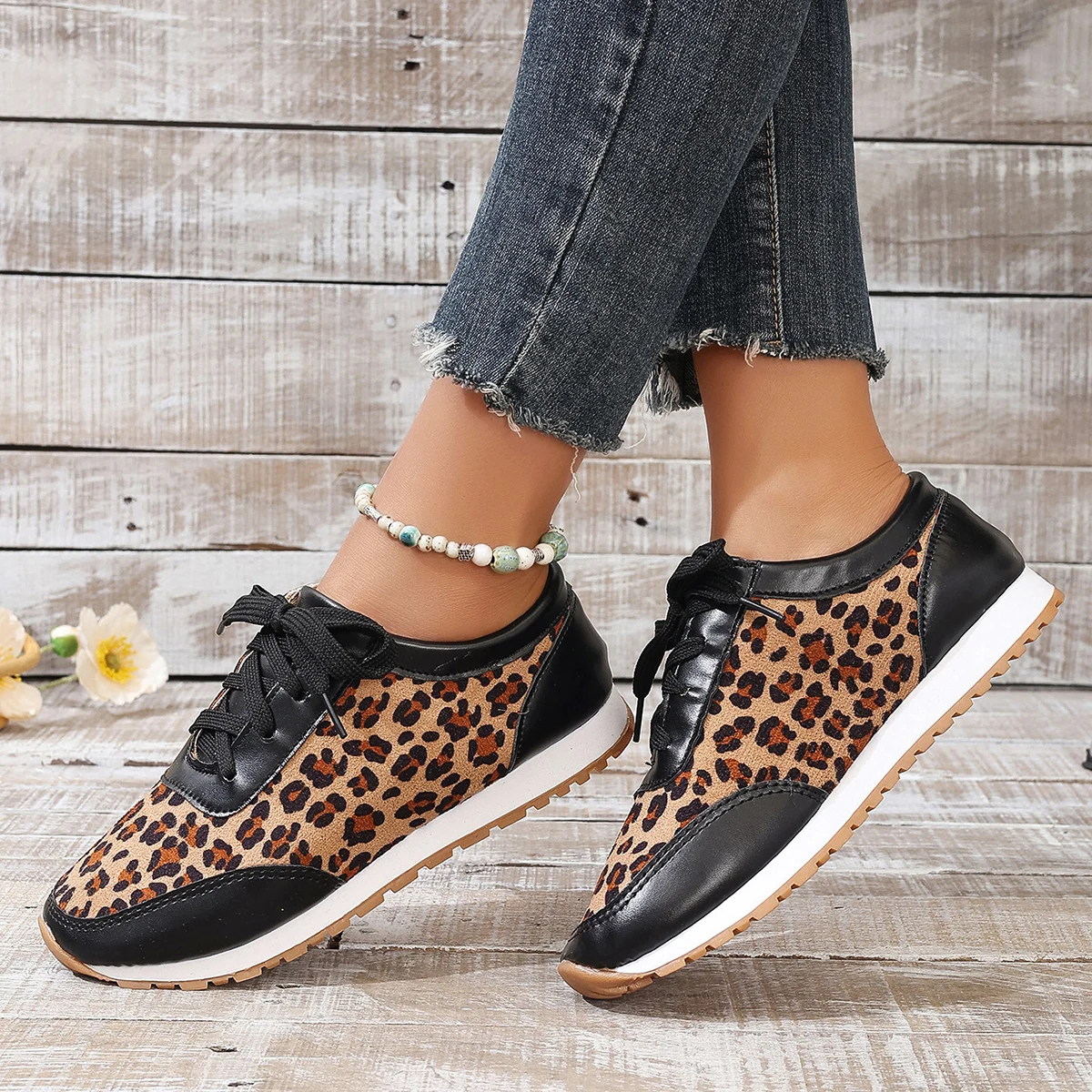 Mulheres sapatos casuais outono plataforma leopardo tênis feminino casual sapatos de caminhada plana para mulher plus size sapatos de designer ao ar livre