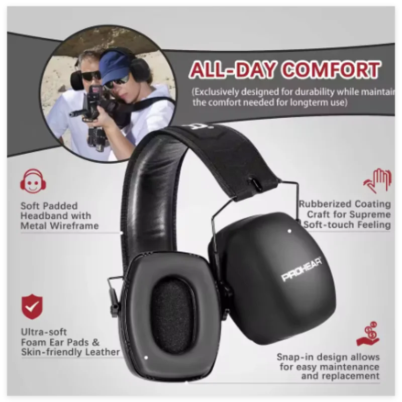 Prohear ป้องกันหูความปลอดภัยระดับมืออาชีพป้องกันการได้ยิน NRR 30db การตัดเสียงรบกวนแบบพาสซีฟสําหรับการถ่ายภาพการล่าสัตว์ตัดหญ้า