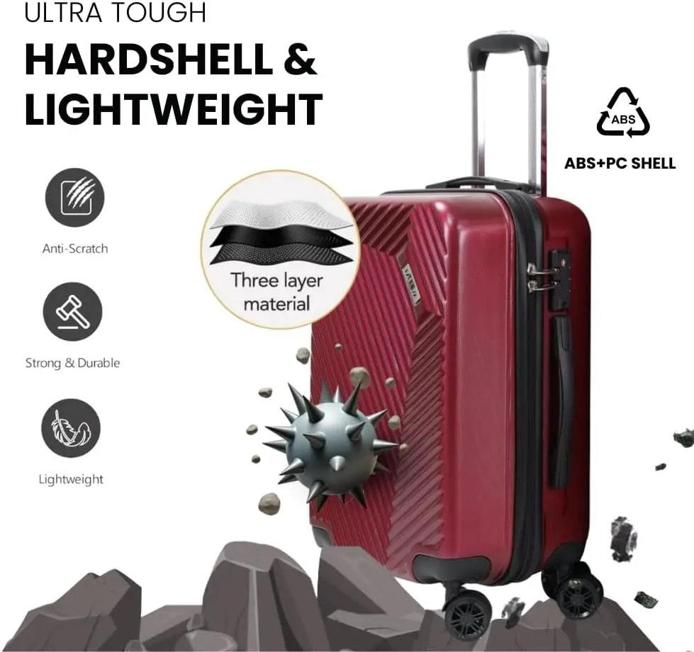 3-Piece Hard Spinner Luggage Set (20'–28') with TSA Lock, PC+ABS, Jet Black