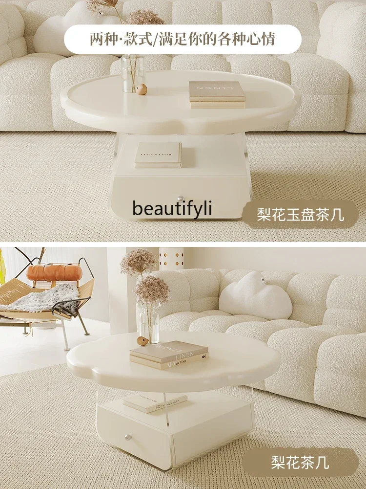 07 طاولة شاي زهرة كريم نمط عالية الجودة المنزلية جولة الاكريليك طاولة القهوة لغرفة المعيشة