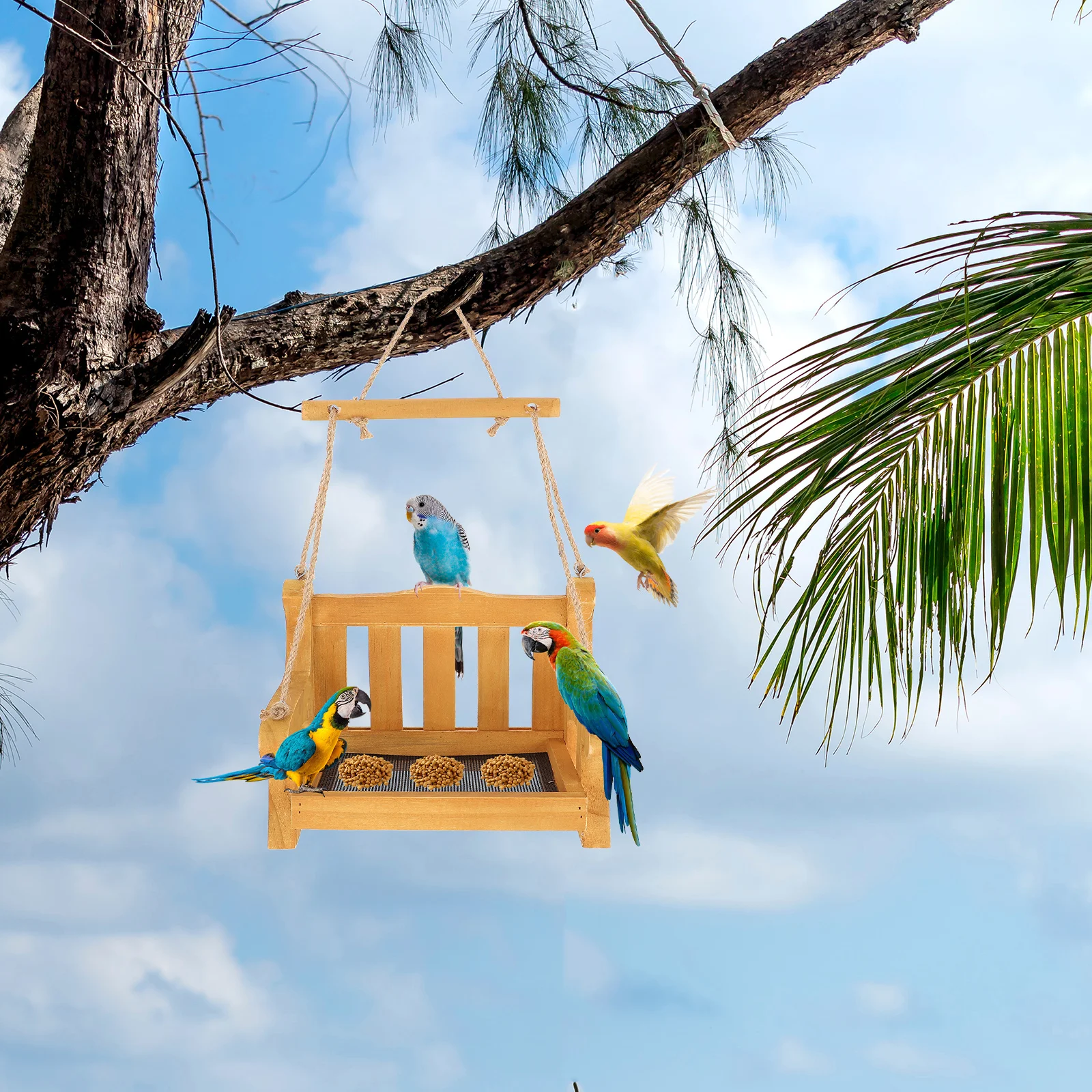 

Automatically Suspended Bird Feeder Outdoor Hanging Home Yard Wood Food Container Premium Material Smooth Surface Easy Clean