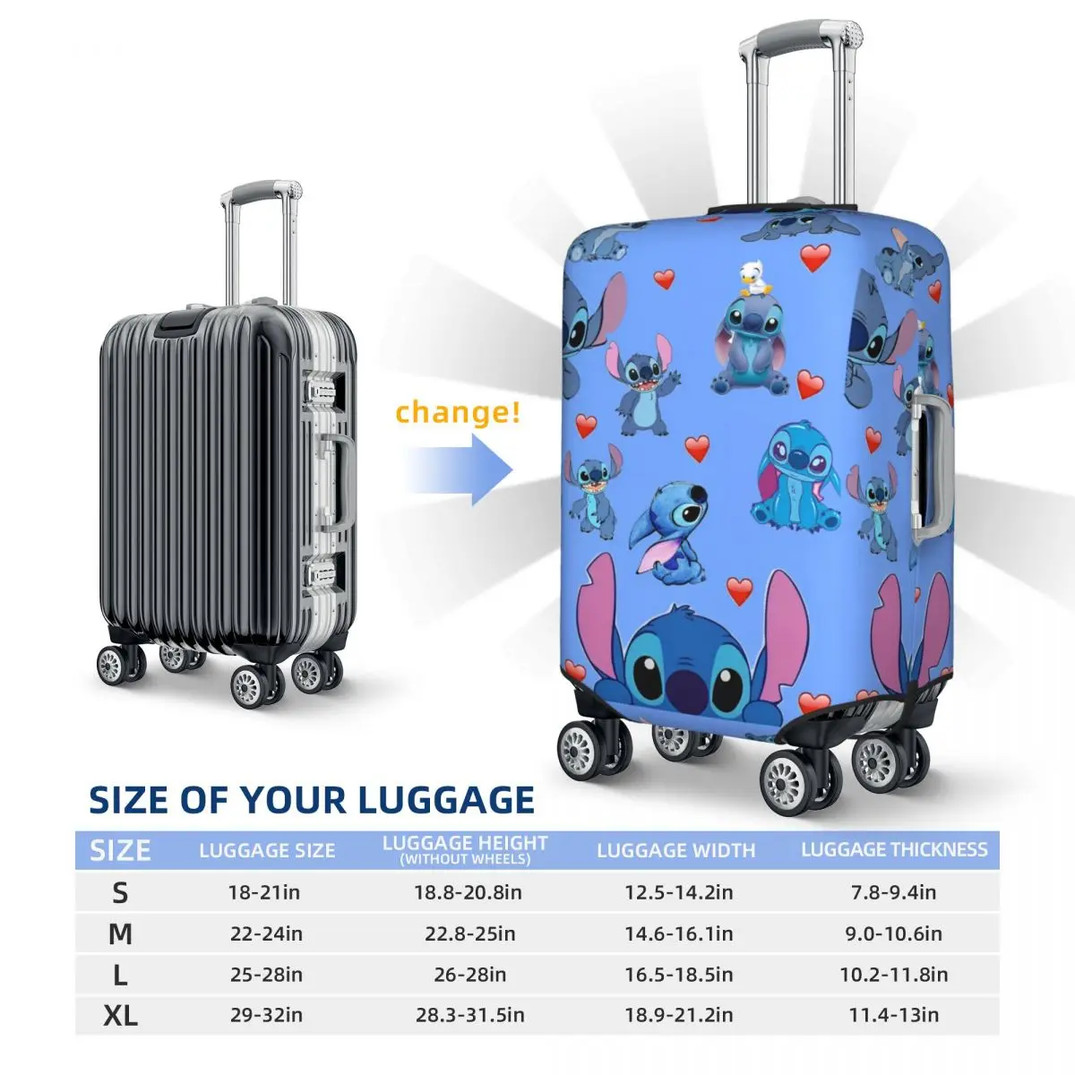 Cute Stitch Pattern Suitcase Cover Vacation Business Elastic Luggage Case Protection