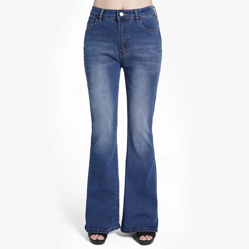 

Dressfo New Women's Pants Flare Jeans Pocket Zip Fly Middle Waist Stitching Casual Denim Pants