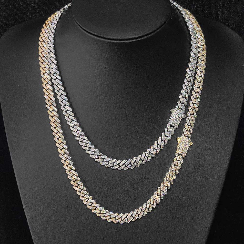 

Hip Hop Jewelry 8mm 2 Rows Thin Cuban Link Chains Cubic Zirconia Iced Out Argenteous For Girl Cuban Necklaces Men