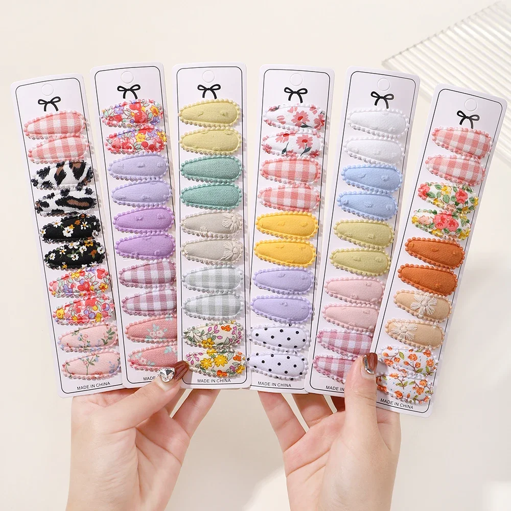 10/20Pcs Mini Print Cotton Alloy Hair Clips Hairpin for Girl Fabric Plaid BB Hairgripes Sweet Headwear Kids Hair Accessories