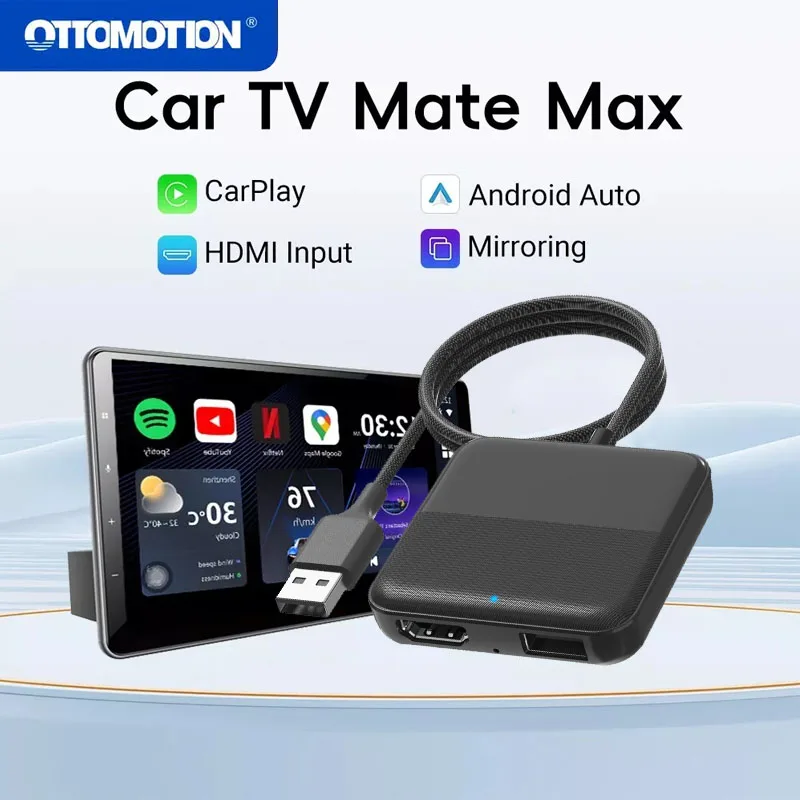 OTTOMOTION Car Tv Mate HDMI Multimedia Adapter Wired to Wireless Carplay Video Converter for Google Android TV Stick Game Box