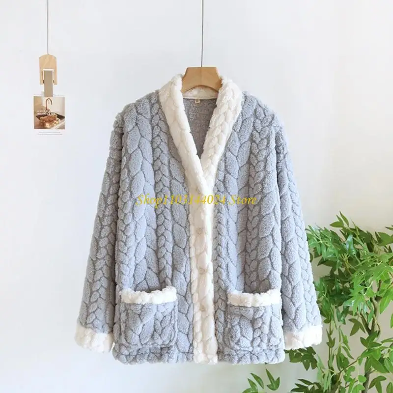 N5KE Women's Winter Fuzzy Pajama Coats Casual Thicken Warm Flannel Button Fleece Sleepwear Cozy Soft Loungewear