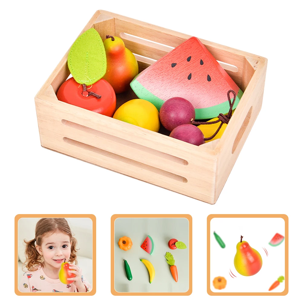 1 set di frutta con cornice in legno, giochi di finzione, apprendimento, strumento educativo Montessori, frutta artificiale realistica, simulazione, puntello decorativo