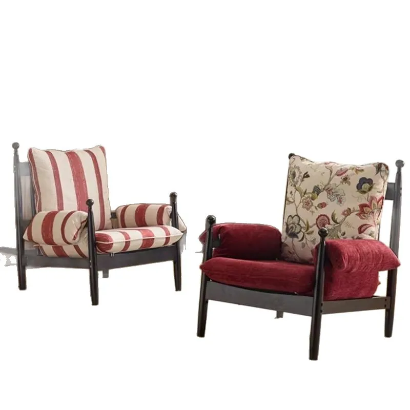 

Single sofa chair home design leisure living room antique high backrest solid wood fabric sofa chair