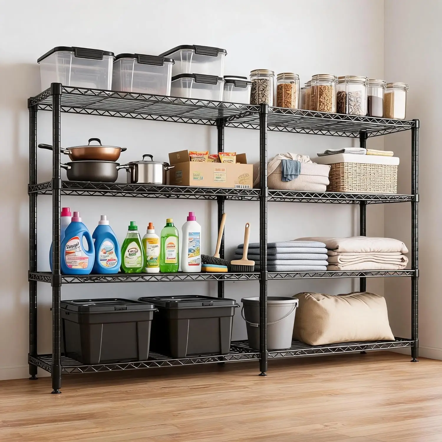 Doppelreihiges Regal aus Kohlenstoffstahl, 4- oder 5-stufiges Organizer-Regal für Zuhause, Stilvolles Metall-Aufbewahrungsregal 15,7480 Zoll & 13,7795 Zoll Breite für Küche, Wohnzimmer, Balkon,
