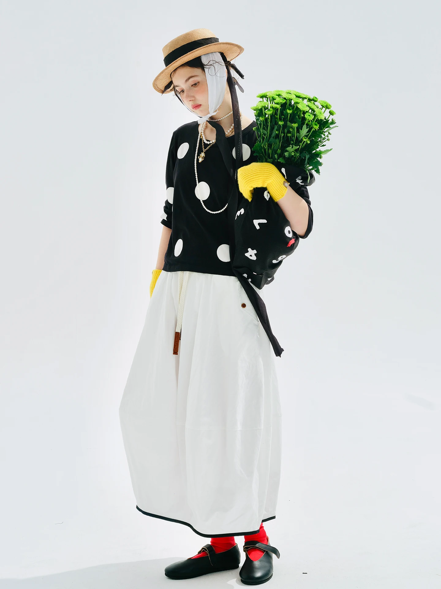 Original Japanese-style half-length dress, 2025 early autumn, artistic twill workwear mid-length high-waist frilly skirt255168