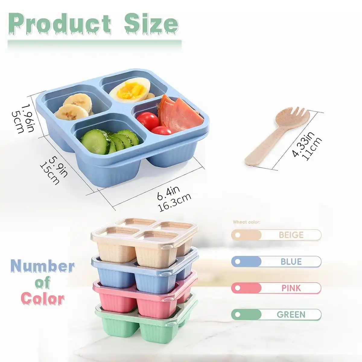 4PCS Food Crisper With Cutlery, Material, Snack Box, Fruit, Lye Bread, Travel Lunch Box, Reusable, Christmas, Halloween Gifts