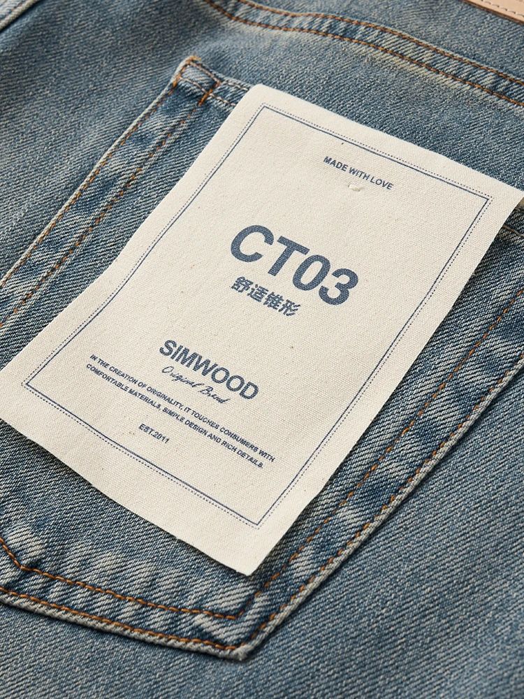 SIMWOOD 2024 Autumn Winter Comfortable Tapered 13oz Tencel Soft Comfortable Elastic Fabric Jeans Men Casual Denim Pants