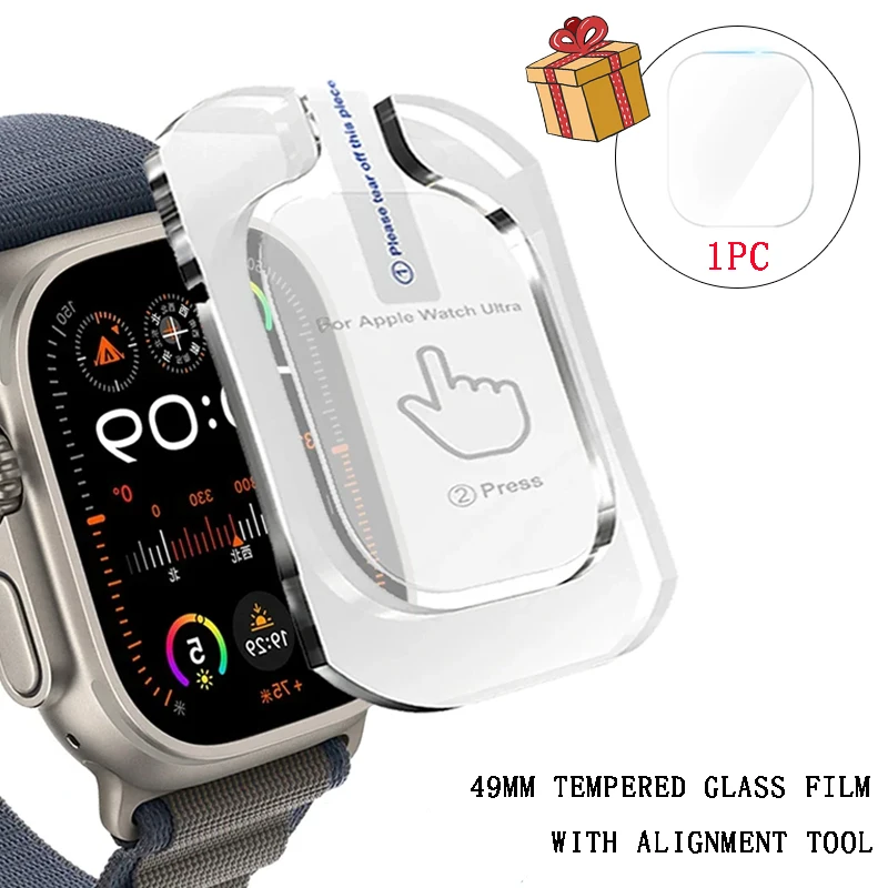 Tempered Glass Film For Apple Watch Ultra 49mm HD Screen Protector for iWatch Ultra 2 49mm Easy Install Kit With Alignment Tool