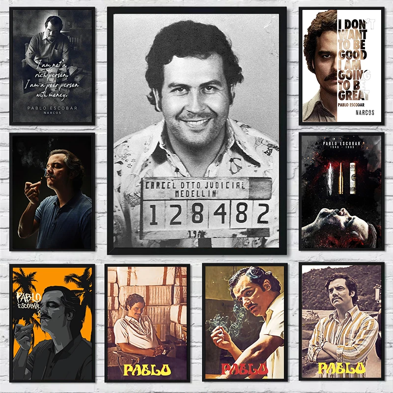 Affiche imprimée du seigneur Pablo Escobar Narcos Mugshot, peinture sur toile, pays colombien, Gangster, Art mural pour salon, décoration de la maison