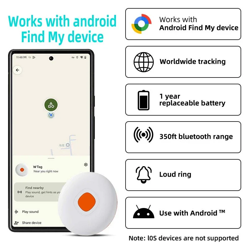 

Android Air Tag Tracker, Bluetooth Anti-Lost Item Locator Compatible with Find My Device, Global Positioning Waterproof T