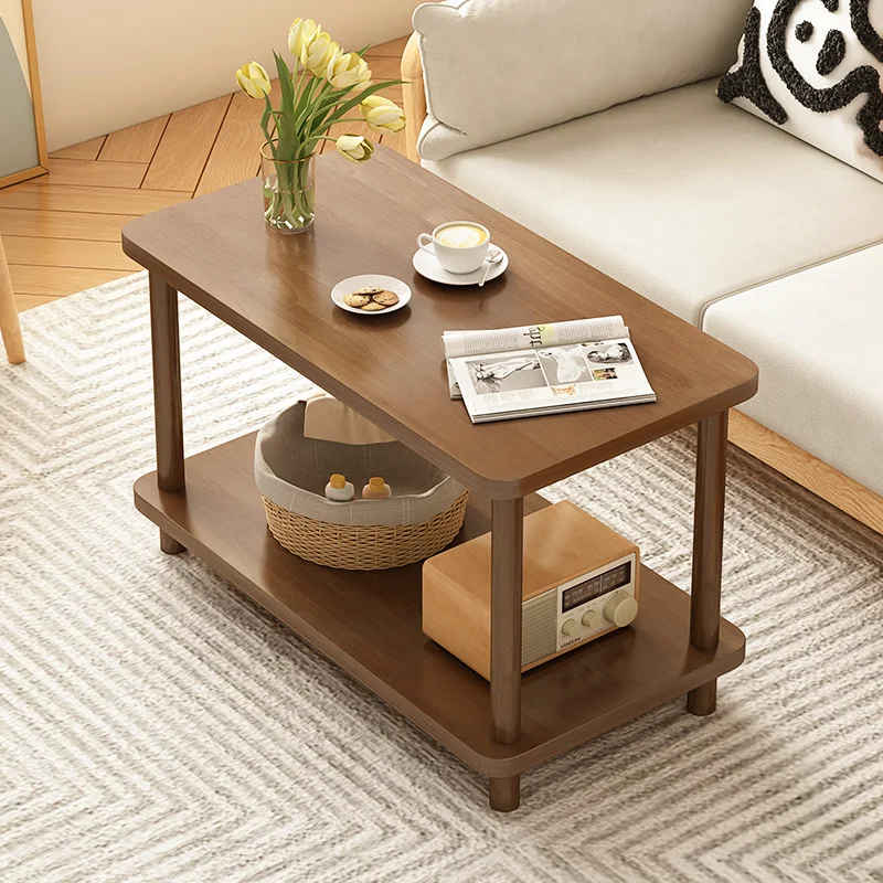 Sofa side table Solid wood coffee table Movable living room Home tea table Side cabinet Simple small square table Shelf