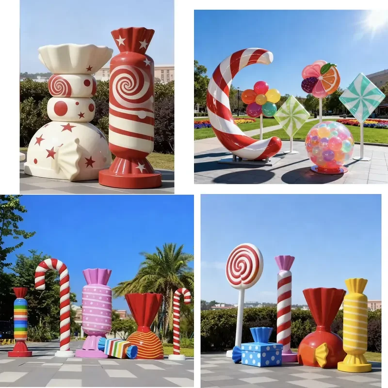 Large Custom Color Resin Folk Art Handmade Candy Props Lollipop Sculpture Candyland Christmas Candy Cane for Festival