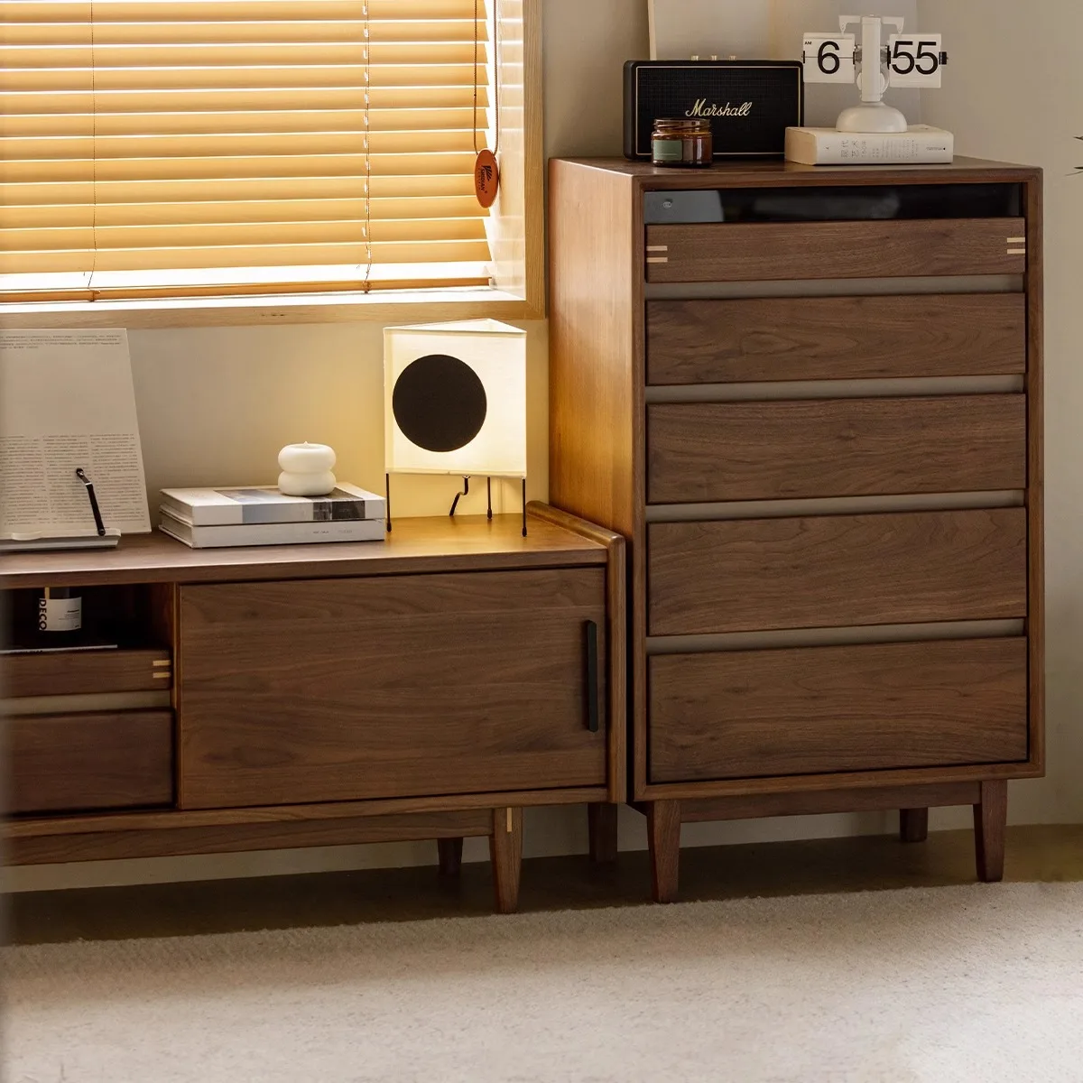 

Customizable Living Room Bedroom Drawer Japanese Storage Black Walnut Modern Simple Storage Cabinet