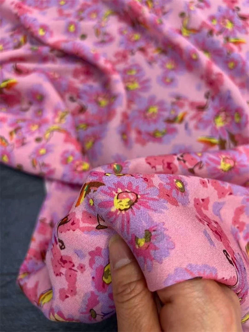 Roze Klassieke Daisy Zomerkleding Crêpe Stof Europese Amerikaanse Merk Handgemaakte Diy Damesjurk Gemaakt Van Moerbei Zijde Stof