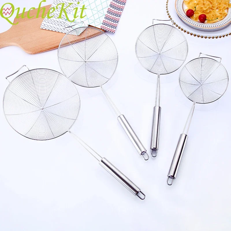 Stainless Steel Soup Filter Kitchen Strainer Scoop Handheld Screen Mesh Strainer Kitchen Accessories Sieve Oil Frying Strainer
