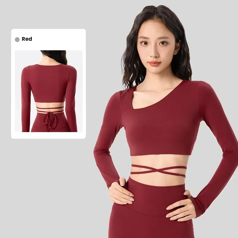 

Top women Long-sleeved yoga T-shirts Sexy Sports Top with Thin Rope Straps for Slimming Wearing korean popular women's clothes