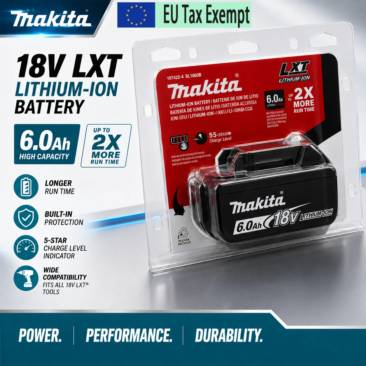 Batterie au lithium originale 6.0Ah 18V pour système Makita LXT DHR140 DAS180 DHP489 DDF487 DGA404 DTD173 Batterie universelle pour meuleuse sans fil, perceuse et clé à chocs Makita