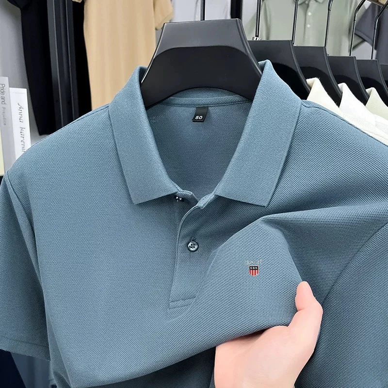 Polo brodé de marque haut de gamme, manches courtes, vêtements d'été pour hommes, 100% coton, confortable, décontracté, respirant, nouveau T-shirt