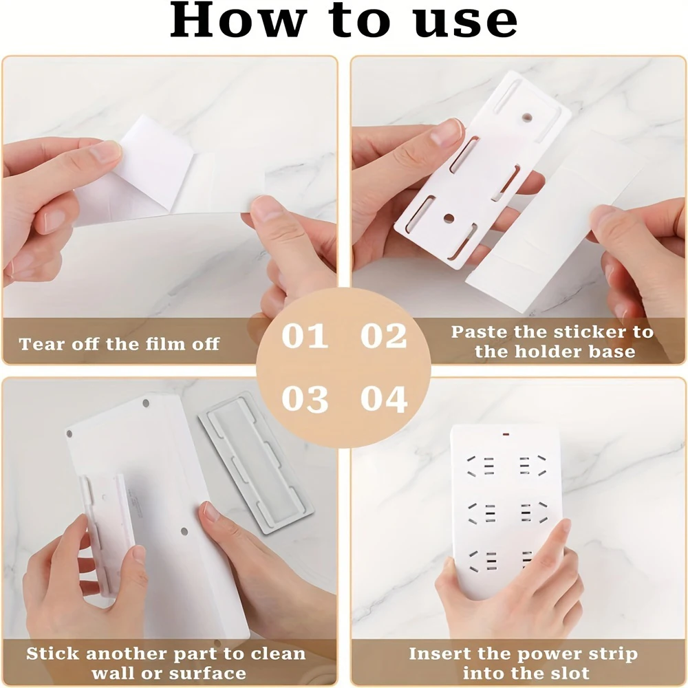 4pcs Wall-Mounted Power Strip Holder  Self-Adhesive Desktop Socket Fixer with Easy Installation and Space-Saving Design