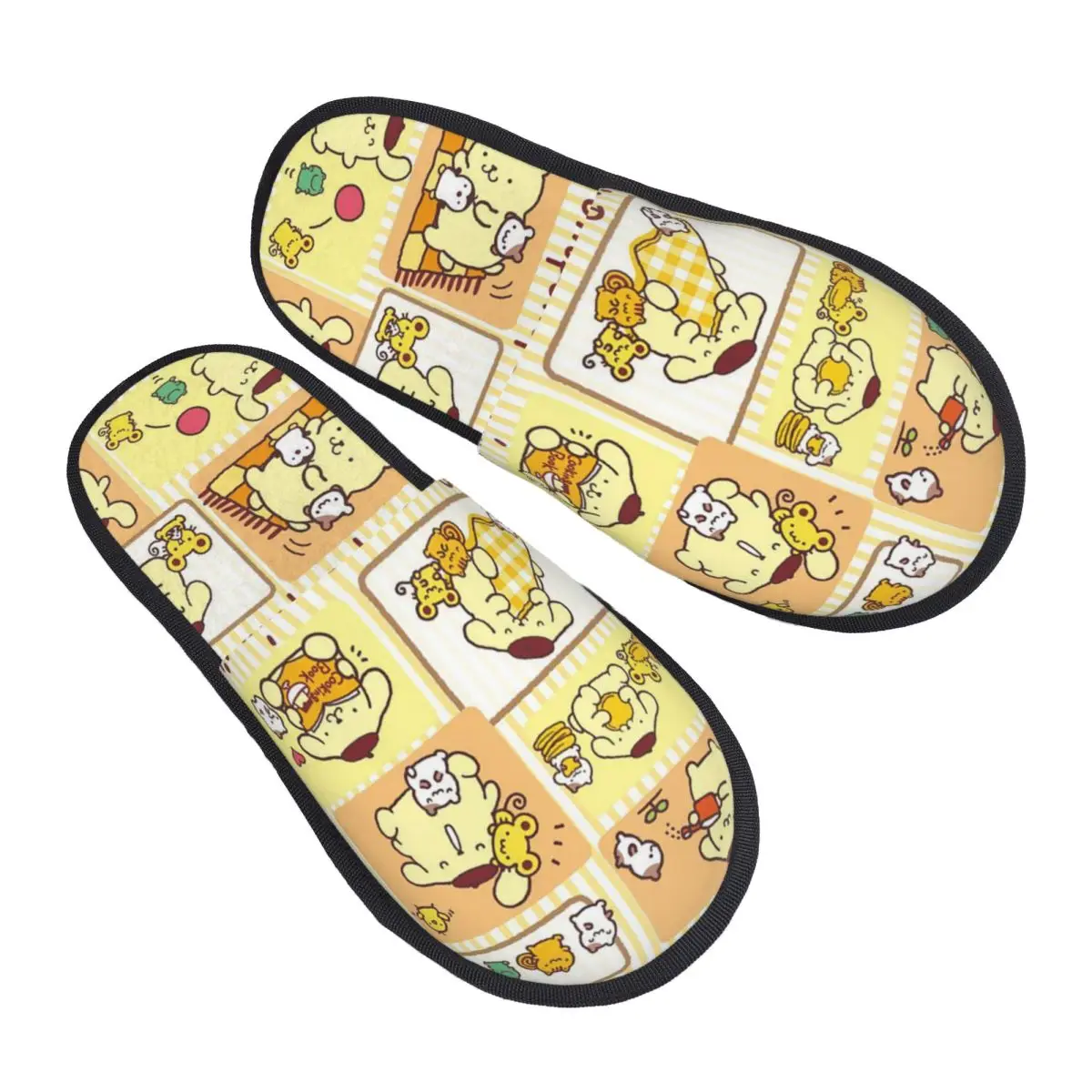 Custom Print Women Pom Pom Purin Combination Diagram House Slippers Soft Warm Memory Foam Fluffy Slipper Indoor Outdoor Shoes